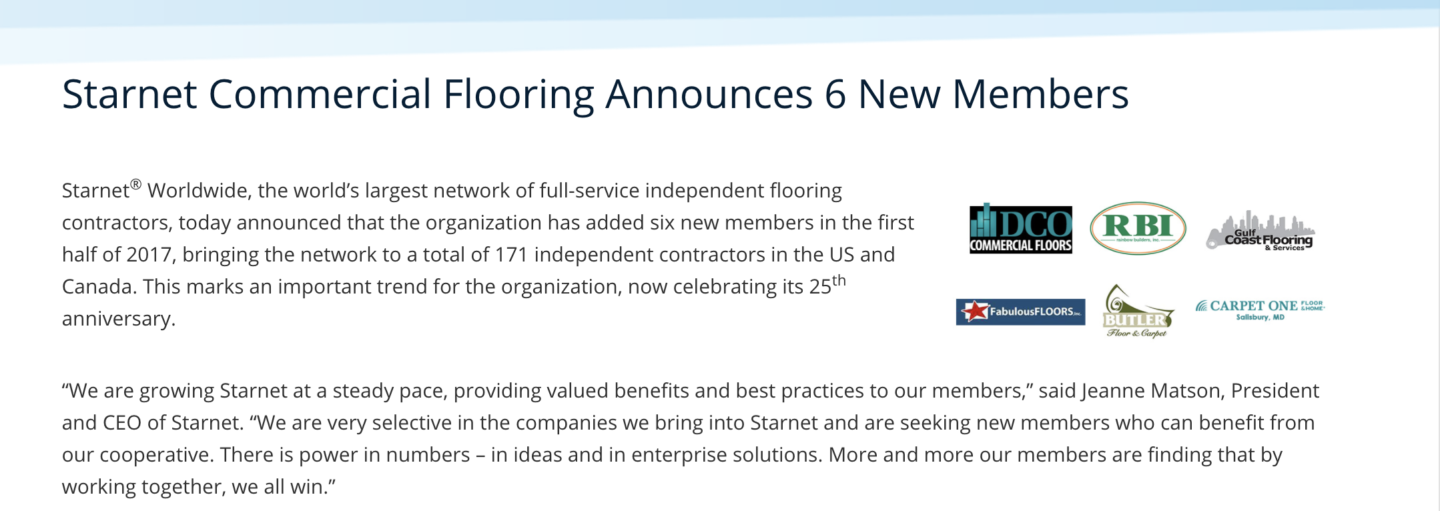 DCO Commercial Floors becomes a part of the buying group Starnet