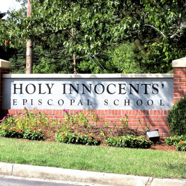 Exterior sign at Holy Innocents Episcopal School