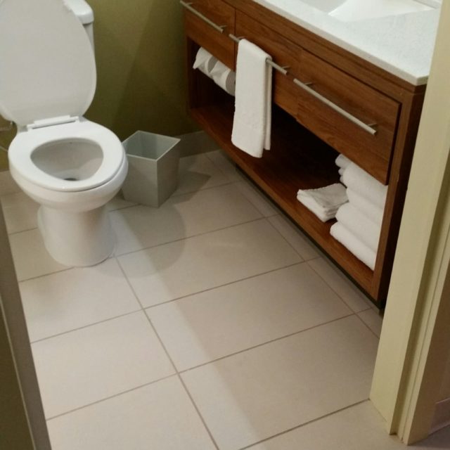 Bathroom tile in hotel room of Home 2 Suites