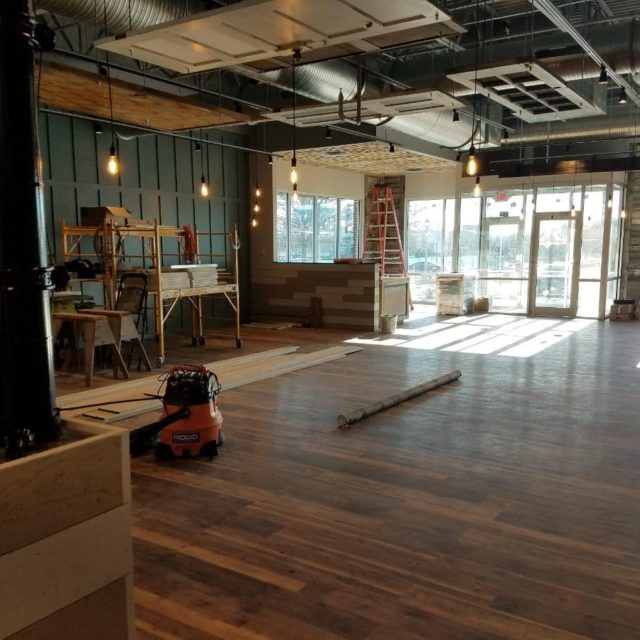 In-Progress Hardwood Floor Installation at First Watch